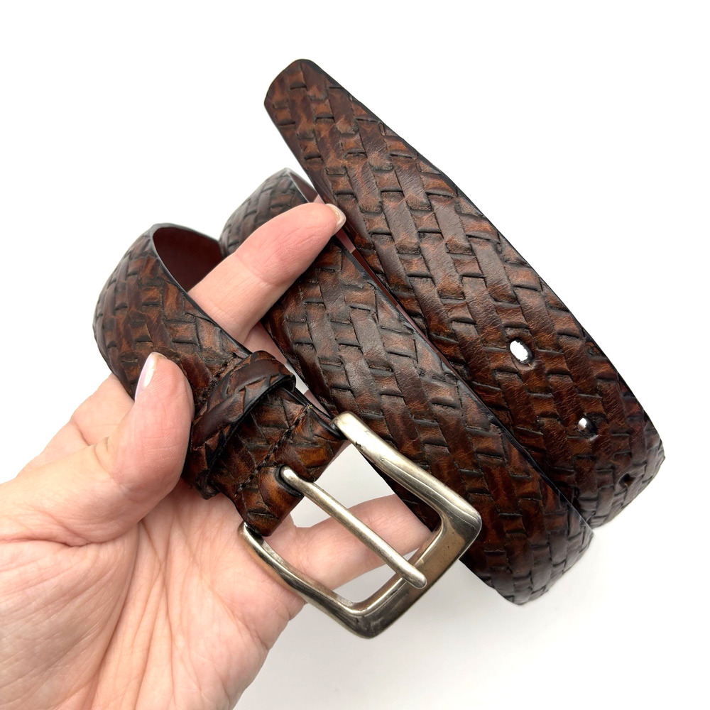 1970s Harris Prestige Brown Basketweave Leather Dress Belt 36 Handcrafted in USA - Picture 12 of 13